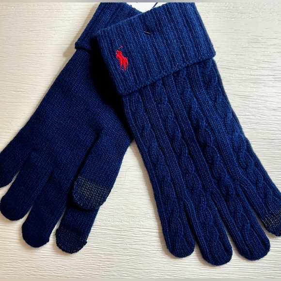 Polo Ralph Lauren Men's Classic Cable Gloves Newport Navy One Size NEW - Picture 3 of 6